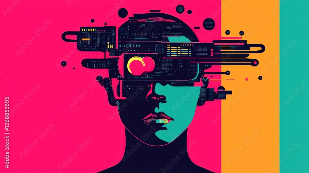Obraz premium Futuristic Abstract Portrait with Technology and Digital Elements