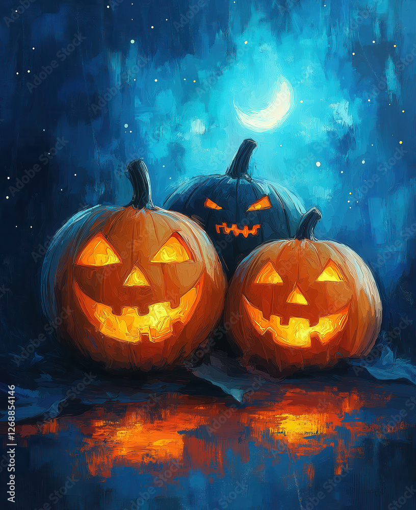 Naklejka premium Illustration, halloween pumpkin celebration on nature background.