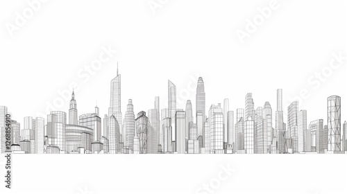 Wallpaper Mural An abstract line art representation of a city skyline, featuring varying building heights and simple geometric shapes, isolated on white. Torontodigital.ca