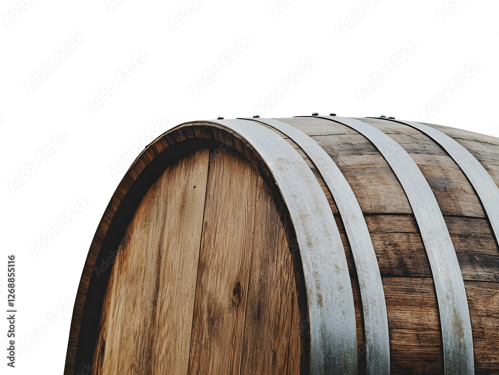 Wooden Barrel with Metal Hoops on Isolated Background Wooden Barrel with Metal Hoops on Isolated Background