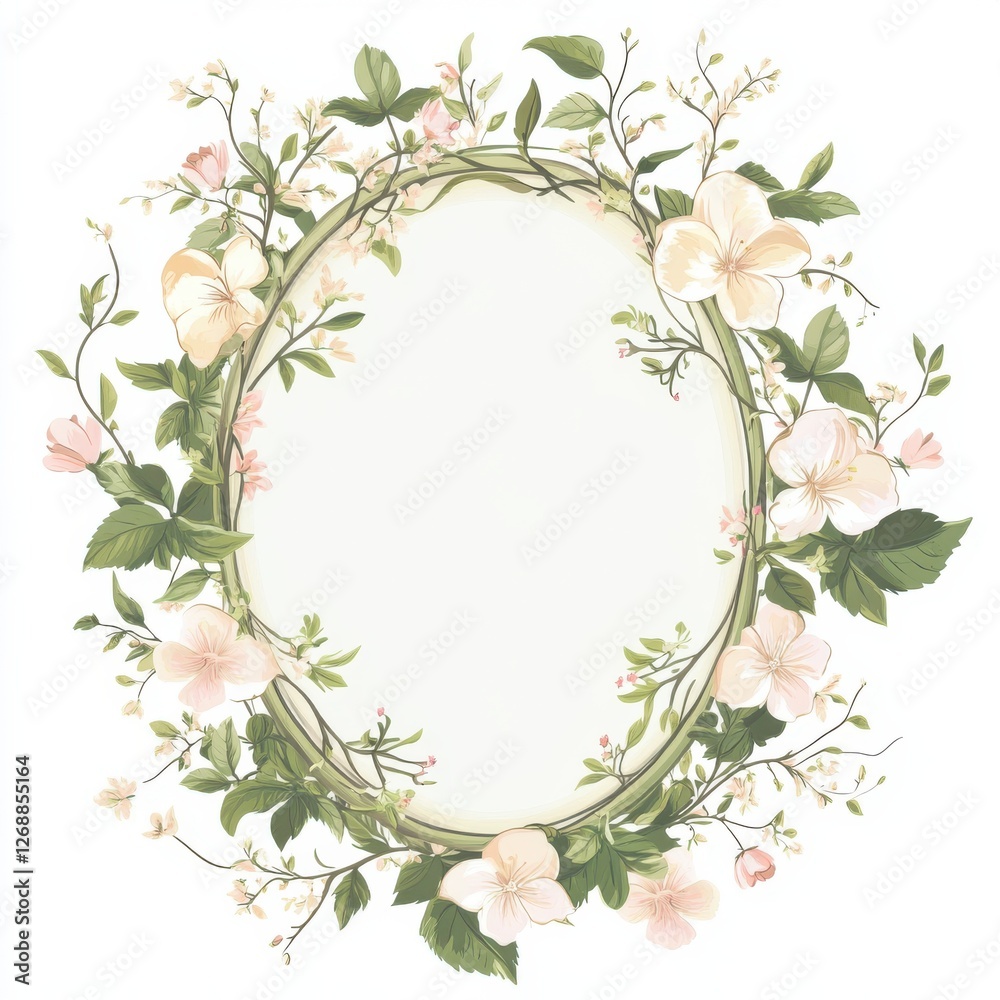 Fototapeta premium Elegant floral garland design featuring delicate blossoms and lush greenery for decoration