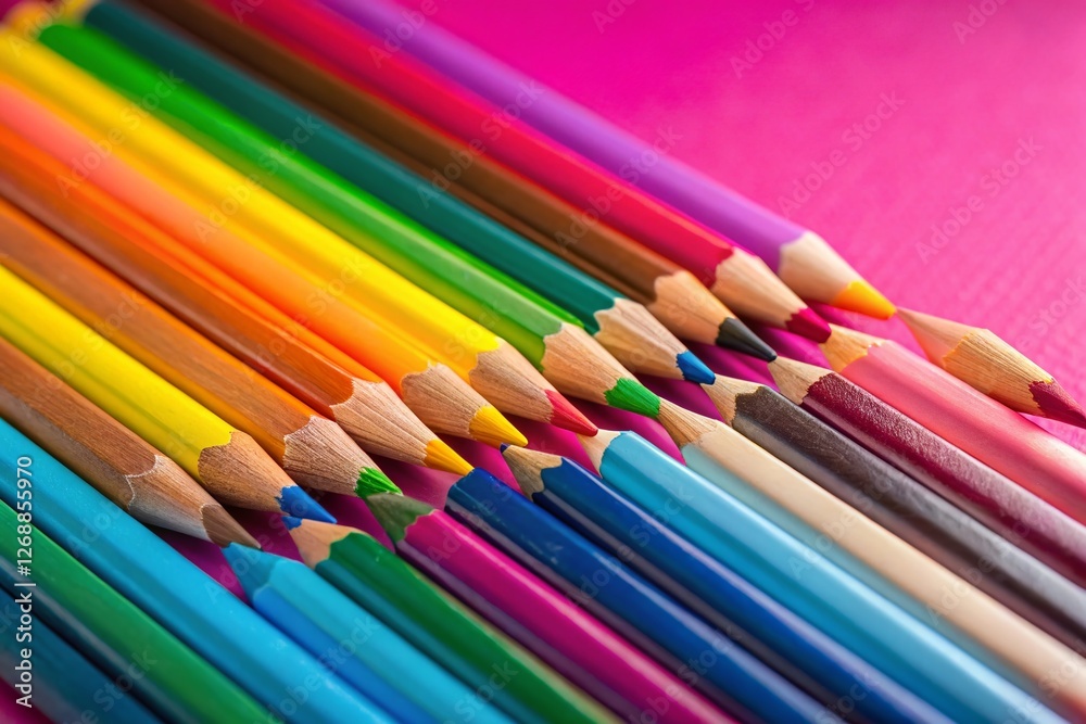Colorful Pencils Tilt-Shift Close-Up on Pink Background - Art Supplies Photography Colorful Pencils Tilt-Shift Close-Up on Pink Background - Art Supplies Photography