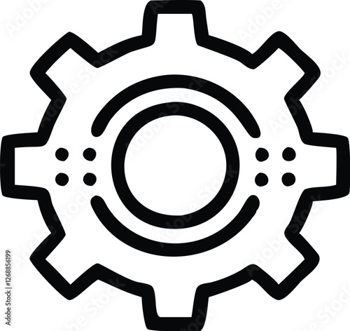 gear icon, black and white, simple design, bold lines, mechanical symbol, settings graphic, configuration emblem, outline style, minimalist, vector illustration, industrial motif, technical drawing, c