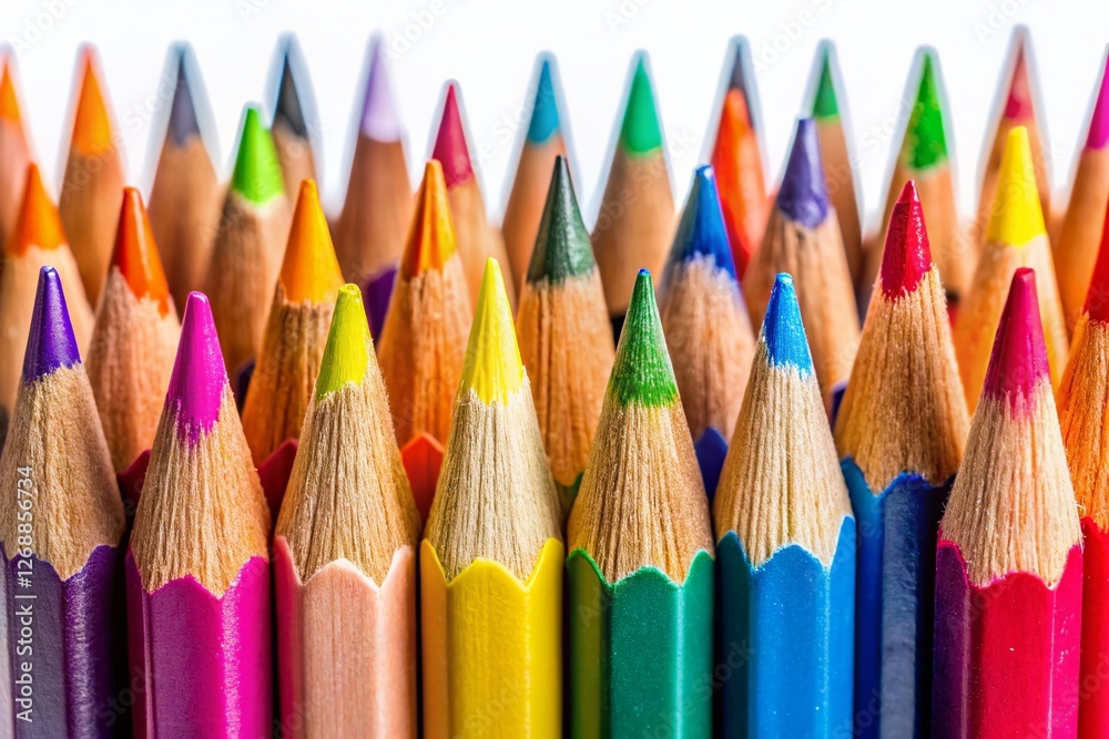 Colorful Sharpened Pencils in a Row - Macro Photography Stock Photo Colorful Sharpened Pencils in a Row - Macro Photography Stock Photo