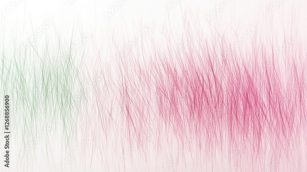 Obraz premium Abstract visual representation featuring soft pencil strokes in green and pink hues on a white background, creating a serene ambiance