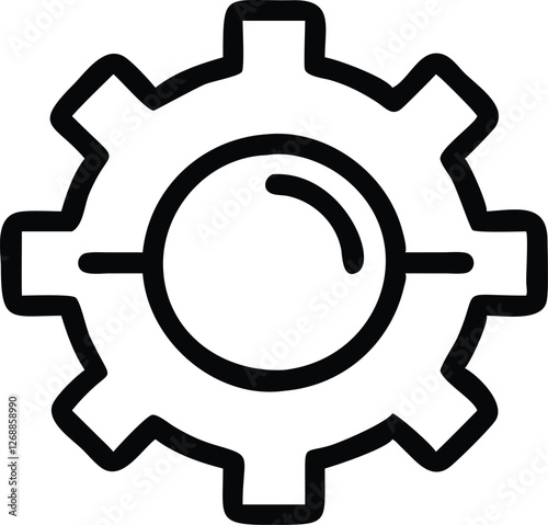 gear icon, black and white, simple design, bold lines, mechanical symbol, settings graphic, configuration emblem, outline style, minimalist, vector illustration, industrial motif, technical drawing, c