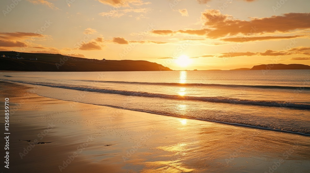 Golden Sunset Over Coastal Beach Landscape Golden Sunset Over Coastal Beach Landscape