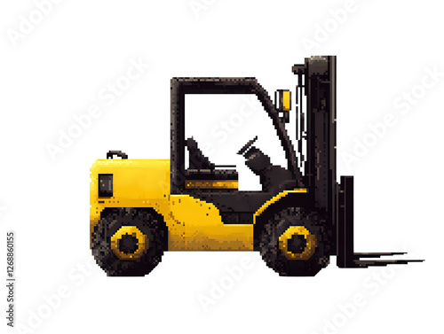 Side View of Yellow Forklift in Pixel Art Style Illustration
