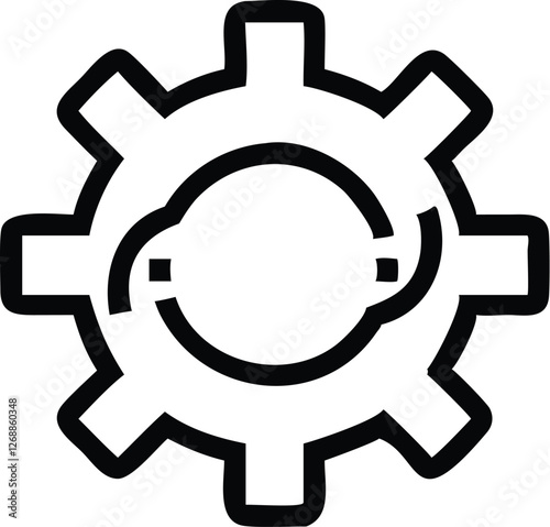 gear icon, black and white, simple design, bold lines, mechanical symbol, settings graphic, configuration emblem, outline style, minimalist, vector illustration, industrial motif, technical drawing, c