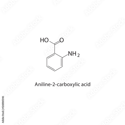 Aniline-2-carboxylic acid skeletal structure.Aminobenzoic acid derivative compound schematic illustration. Simple diagram, chemical formula.
