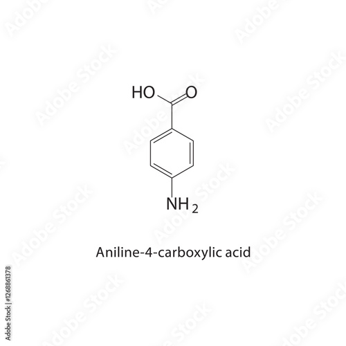 Aniline-4-carboxylic acid skeletal structure.Aminobenzoic acid derivative compound schematic illustration. Simple diagram, chemical formula.