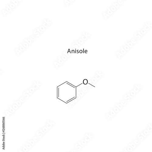 Anisole skeletal structure.Aromatic ether compound schematic illustration. Simple diagram, chemical formula.