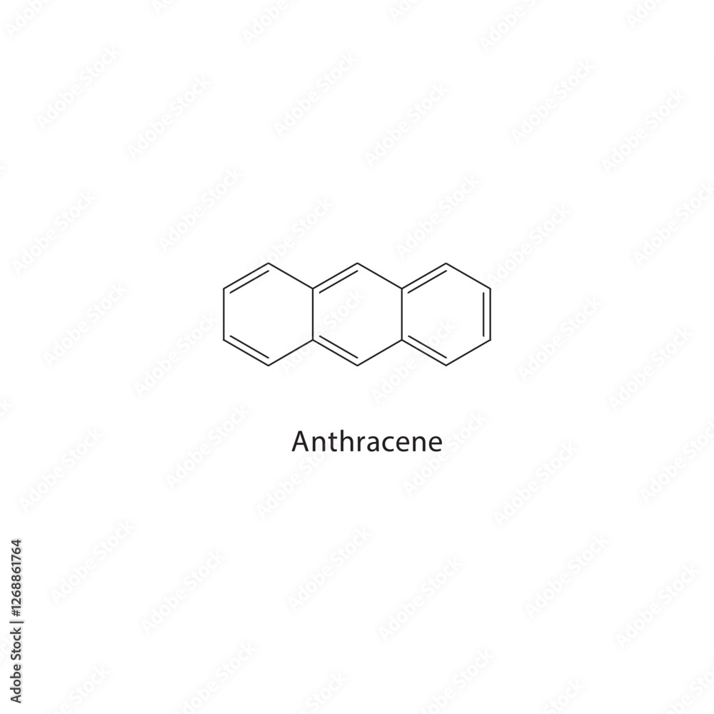 Anthracene skeletal structure.Polycyclic aromatic hydrocarbon (PAH) compound schematic illustration. Simple diagram, chemical formula. Anthracene skeletal structure.Polycyclic aromatic hydrocarbon (PAH) compound schematic illustration. Simple diagram, chemical formula.