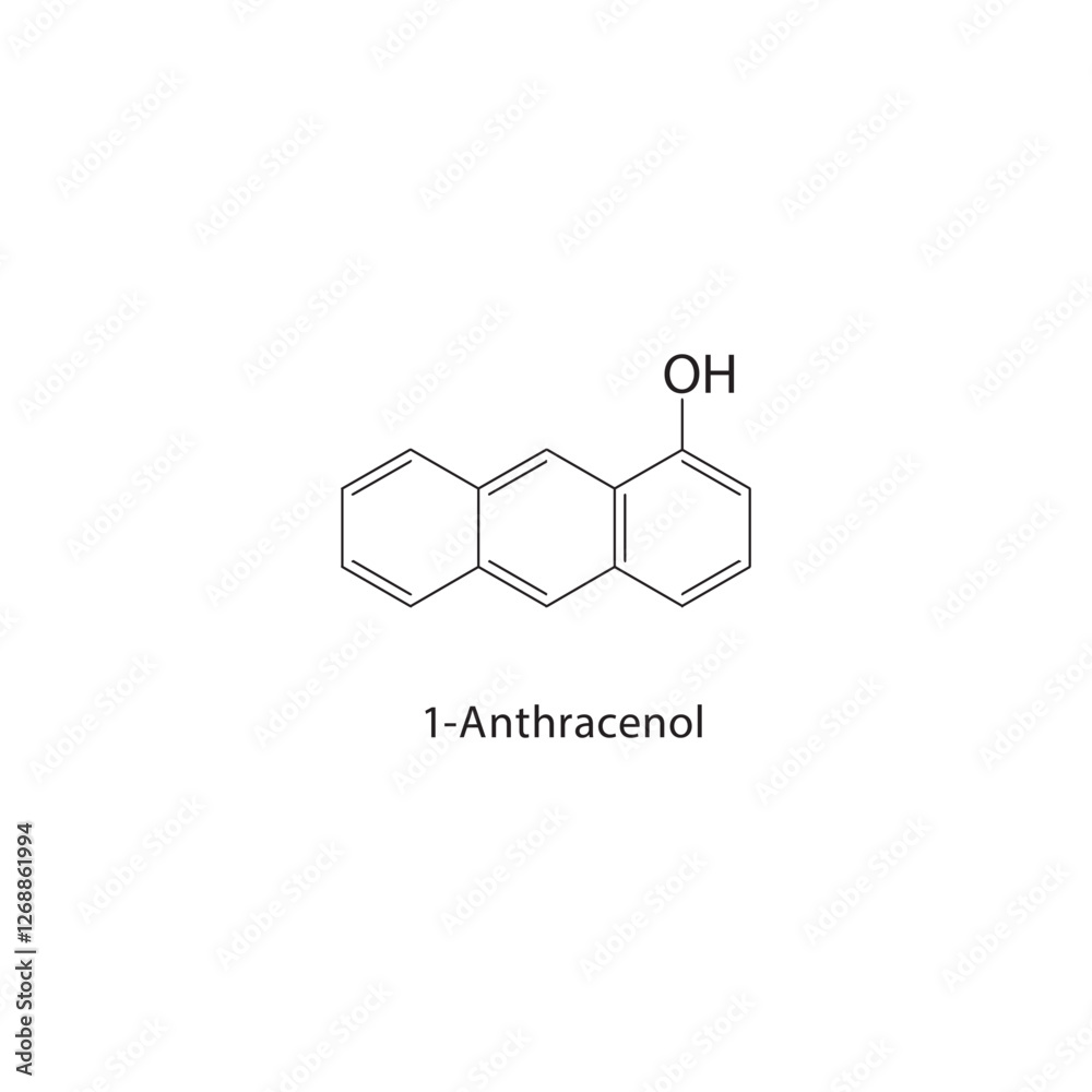 1-Anthracenol skeletal structure.Anthracene derivative compound schematic illustration. Simple diagram, chemical formula. 1-Anthracenol skeletal structure.Anthracene derivative compound schematic illustration. Simple diagram, chemical formula.