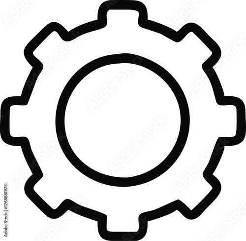 gear icon, black and white, simple design, bold lines, mechanical symbol, settings graphic, configuration emblem, outline style, minimalist, vector illustration, industrial motif, technical drawing, c