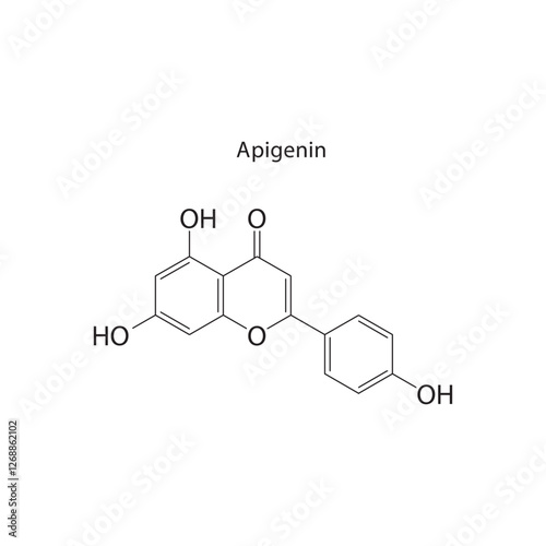 Apigenin skeletal structure.Flavonoid compound schematic illustration. Simple diagram, chemical formula.