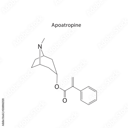 Apoatropine skeletal structure.Tropane alkaloid compound schematic illustration. Simple diagram, chemical formula.