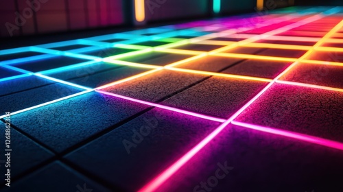 Abstract neon grid lines on a black surface