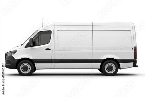 White cargo van, side profile, studio shot, delivery photo