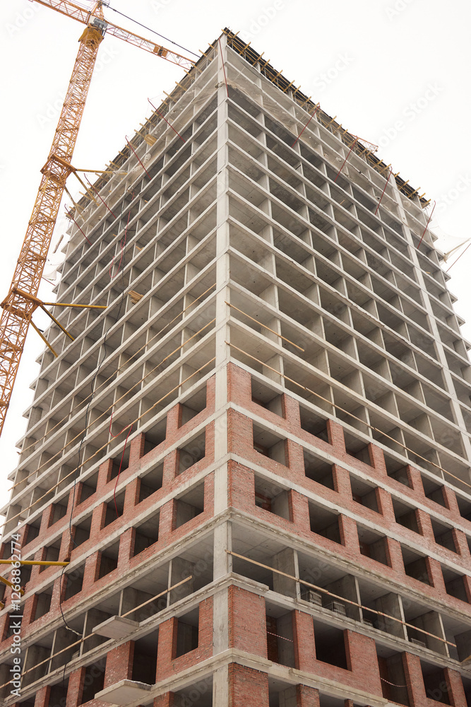 Obraz premium A bustling Construction Site showcasing Cranes, Building Framework, and full activity all around
