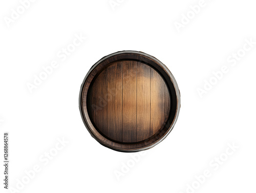 Round Wooden Barrel Top View with Smooth Texture and Dark Finish