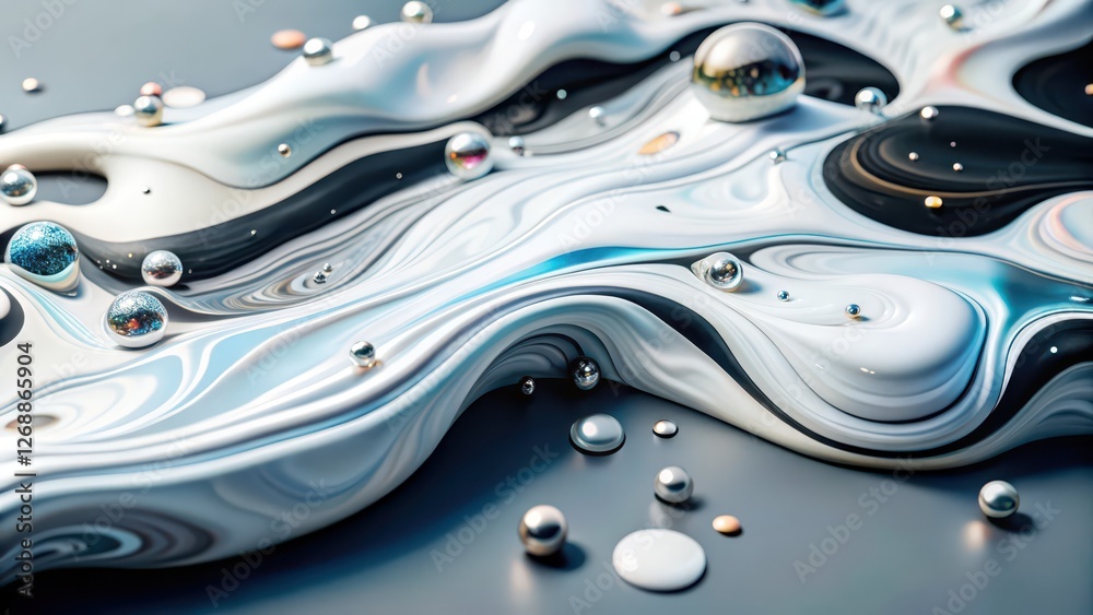 Abstract Fluid Marble Texture with Metallic Spheres Abstract Fluid Marble Texture with Metallic Spheres