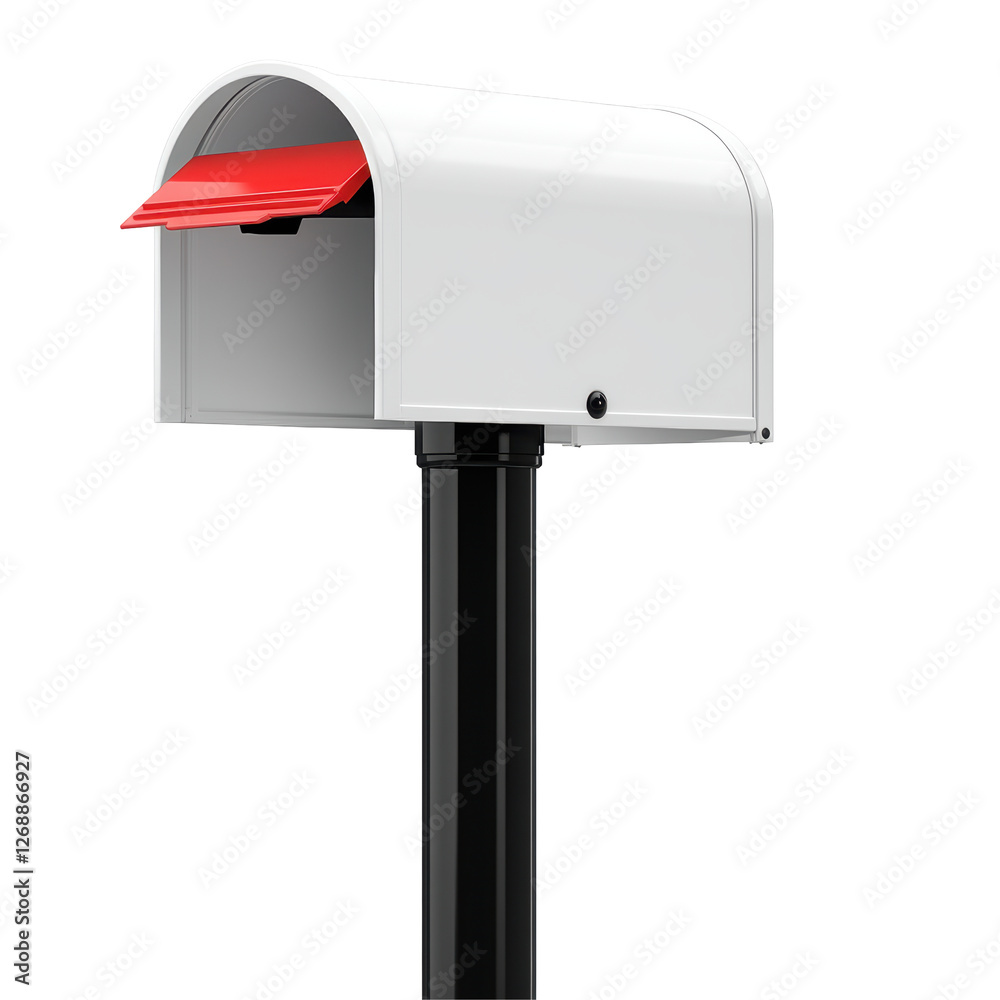 Isolated Open White Mailbox with Red Flag Isolated Open White Mailbox with Red Flag