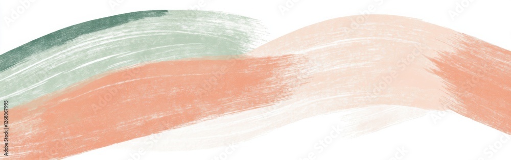 Fototapeta premium Faint pencil strokes create arcs in muted mint and soft peach tones, enhancing a tranquil atmosphere in contemporary art style