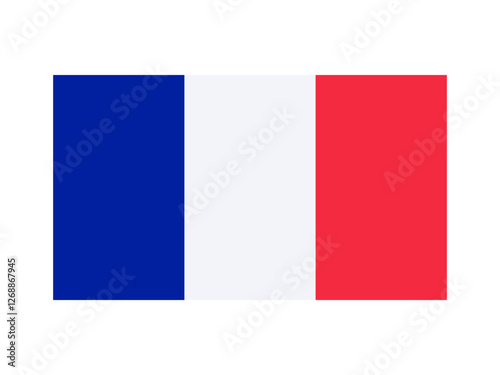 France national flag isolated on white. Official tricolor, three vertical stripes, simple flat design. Vector clipart or icon for French events and news illustration, travel or politics banner.