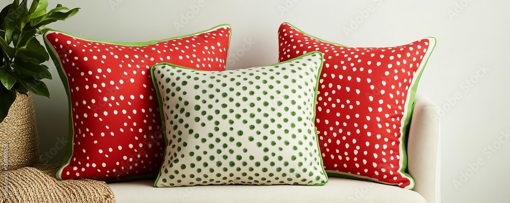 Obraz premium Fun watermelon-printed pillows in bold red and green, styled for a backyard picnic