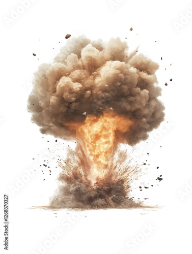 Isolated Towering Explosion with Soaring Debris and Smoke
