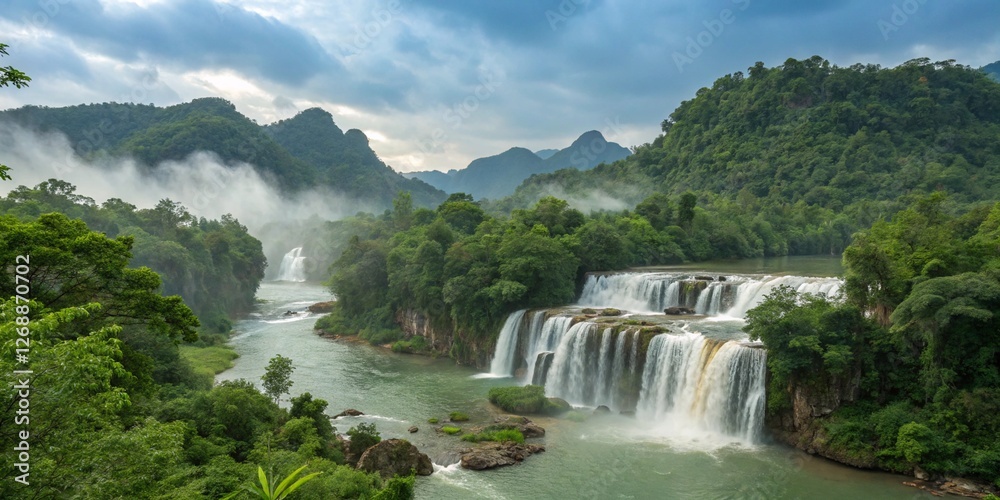 Fototapeta premium Enchanted Paradise: The Cascading Symphony of Waterfall Wonders