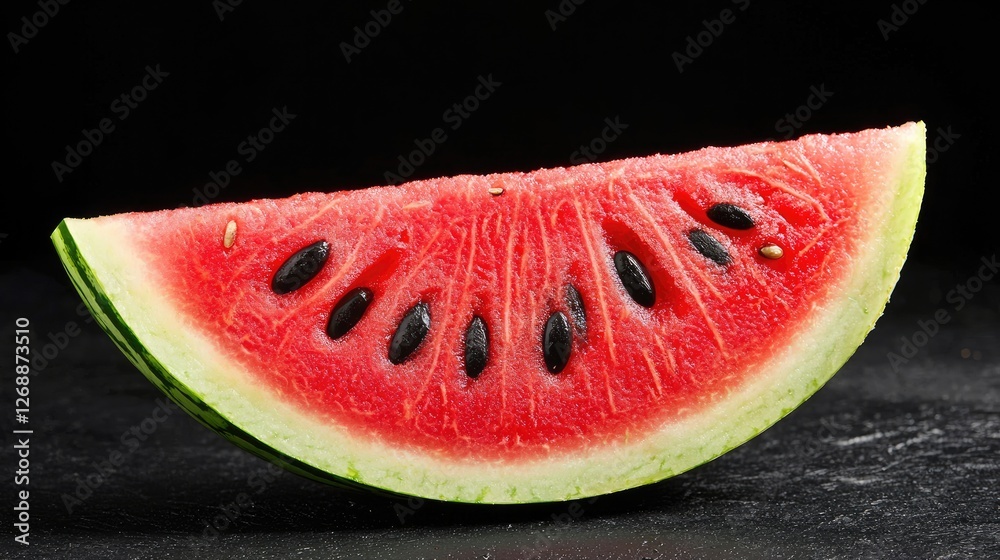 Perfectly Sliced Watermelon Wedge on Dark Background Perfectly Sliced Watermelon Wedge on Dark Background
