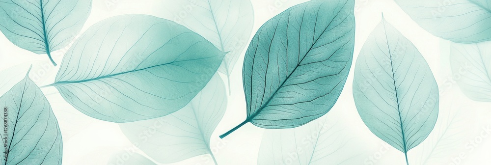Obraz premium Delicate Aqua-Tinted Leaves Abstract Pattern for Elegant Nature-Inspired Poster, Banner, Web, or Wallpaper Design
