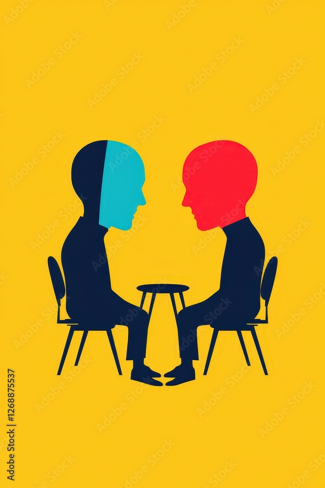 Fototapeta premium Conceptual Illustration of Two Abstract Faces Engaged in Dialogue
