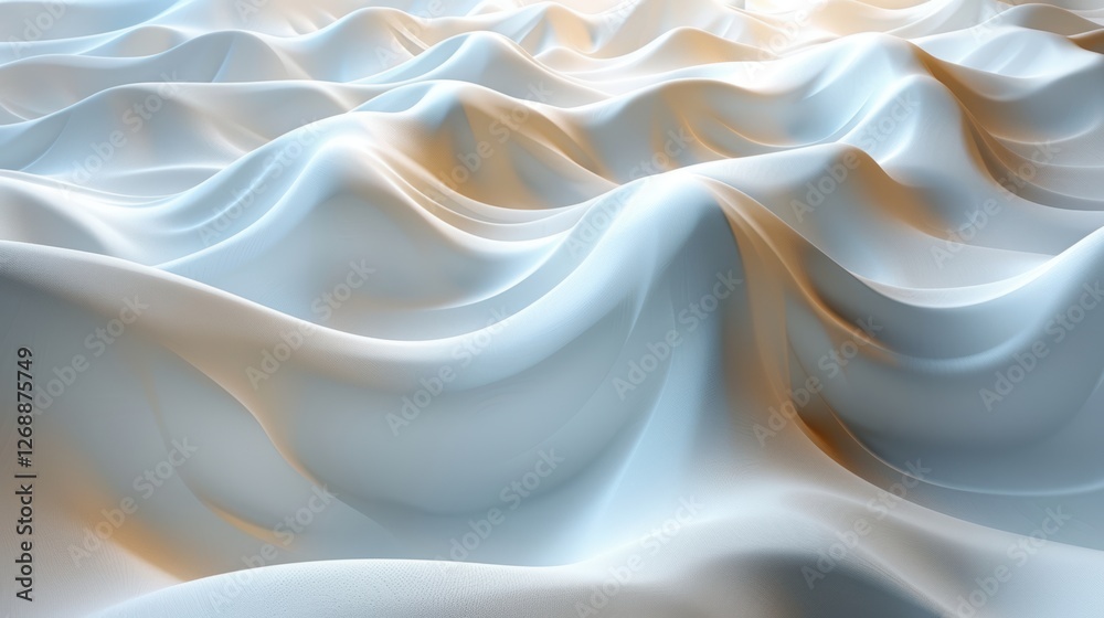 Obraz premium A serene abstract background featuring soft, flowing waves with a smooth texture in white and golden hues.
