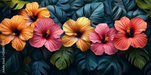 Wallpaper Mural Vibrant Summer Floral Design with Bold Orange and Pink Flowers
 Torontodigital.ca