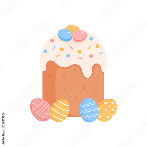 Easter cake with Easter eggs on white backgrounds.