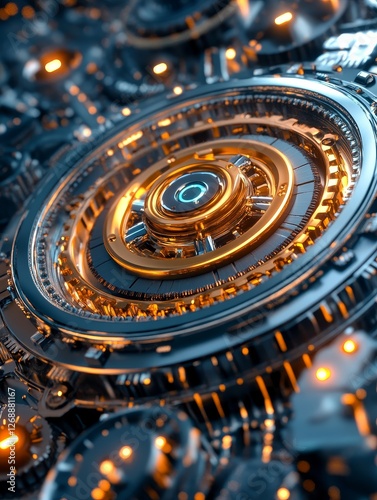 Wallpaper Mural Advanced Technology Gear System Industrial Setting - Futuristic mechanism, intricate gears, technological innovation, precise engineering, advanced robotics. Symbolizing progress, complexity Torontodigital.ca