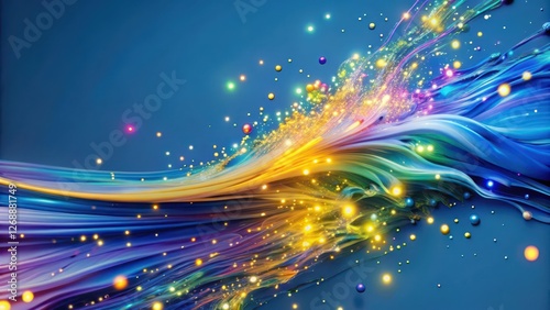 Abstract Colorful Fluid Stream with Glowing Particles