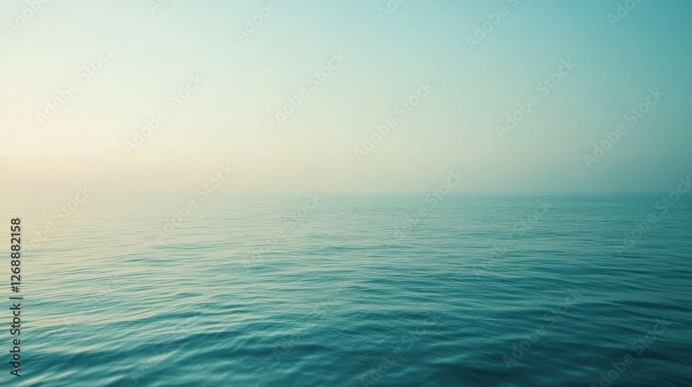 Calm waters reflect soft pastel teal hues at dawn over the serene sea horizon Calm waters reflect soft pastel teal hues at dawn over the serene sea horizon