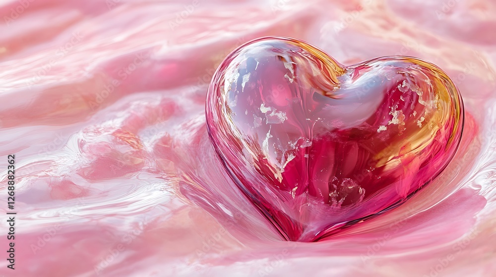 A vibrant glass heart resting in soft pink liquid, symbolizing love and warmth. Perfect for conveying sentiments of affection, romance, and emotional connections. A vibrant glass heart resting in soft pink liquid, symbolizing love and warmth. Perfect for conveying sentiments of affection, romance, and emotional connections.