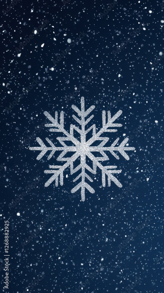 Fototapeta premium Glittering snowflake adorns a dark blue wintery night scene