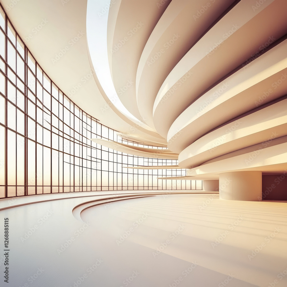 Obraz premium Modern architectural interior with curved design