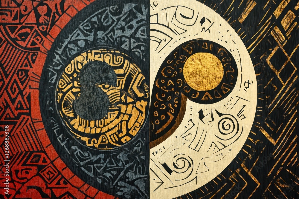 Divided yin yang symbol in tribal and geometric styles Divided yin yang symbol in tribal and geometric styles