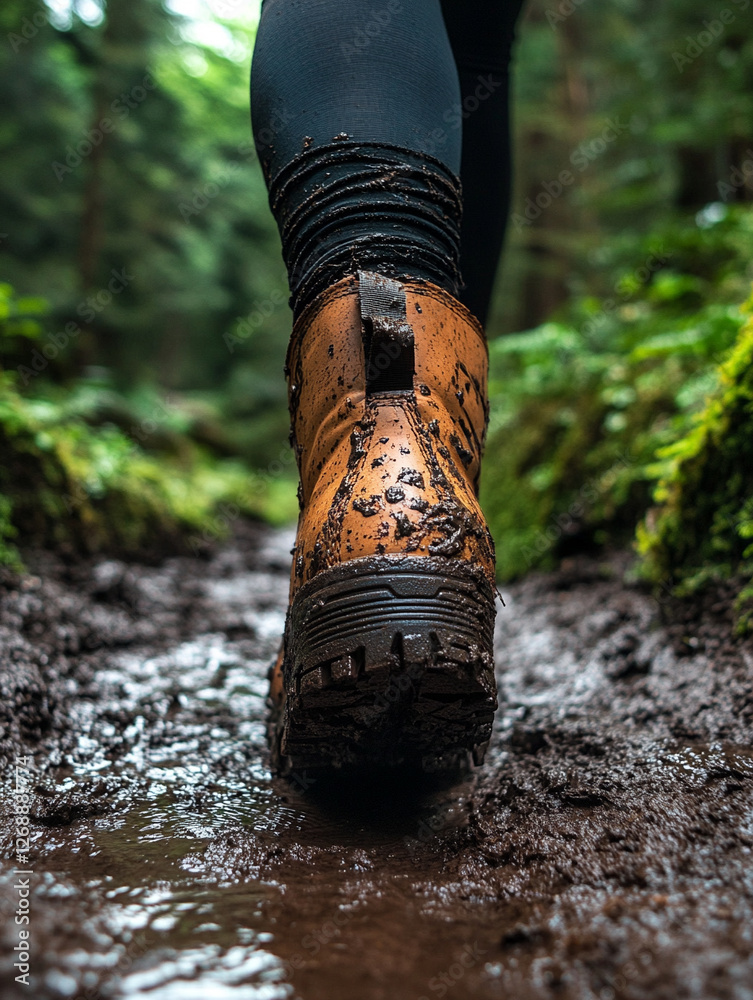 Exploring muddy trails in a lush forest setting Exploring muddy trails in a lush forest setting
