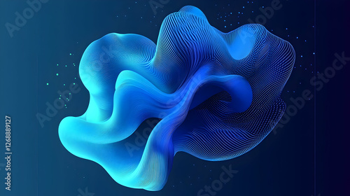 Abstract blue flowing form, digital art, dark background, website design
