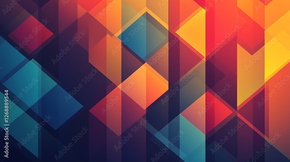 Obraz premium A vibrant geometric design featuring colorful diamonds and angular shapes against a dark background, perfect for modern illustrations and eye-catching backgrounds.