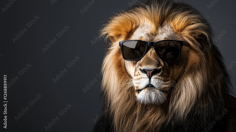 Fototapeta premium Powerful lion in dark sunglasses with serious look