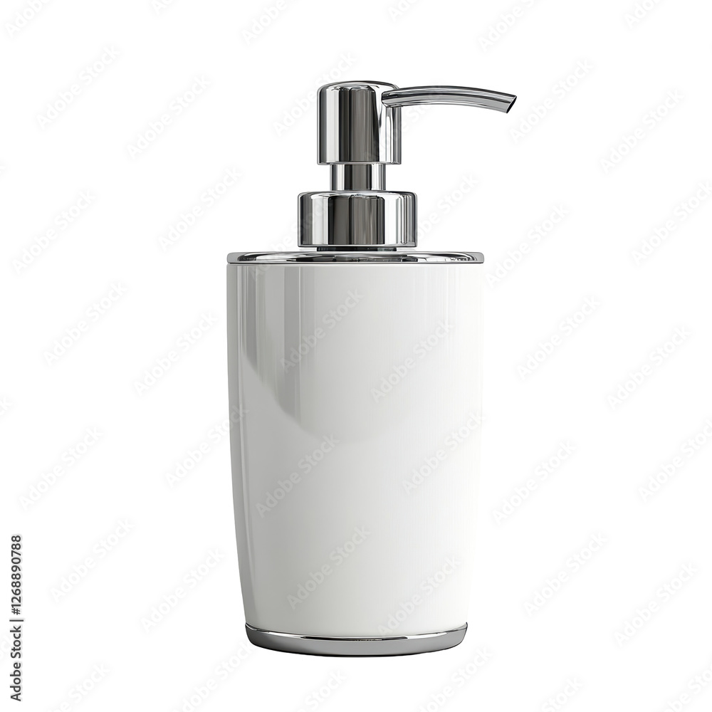 Isolated Sleek White Soap Dispenser with Chrome Trim Accents Isolated Sleek White Soap Dispenser with Chrome Trim Accents